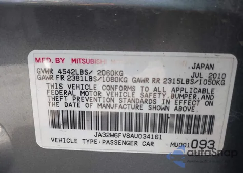 2010 Mitsubishi Lancer Evolution Se from USA, damaged, VIN JA32W6FV8AU034161